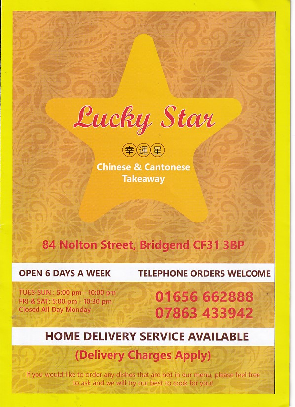 Lucky star chinese cantonese menu bridgend