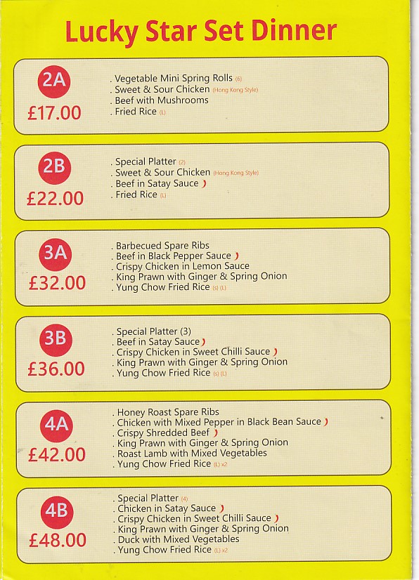 Lucky star chinese cantonese menu bridgend