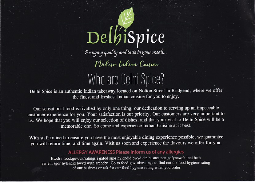 Menu of Delhi Spice