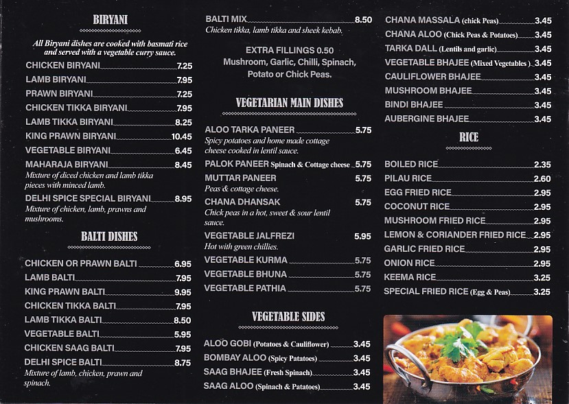 Menu of Delhi Spice