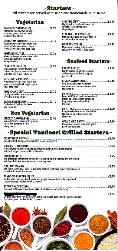 Exotic Shaad Indian menu bridgend