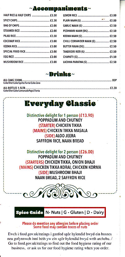 Exotic Shaad Indian menu bridgend