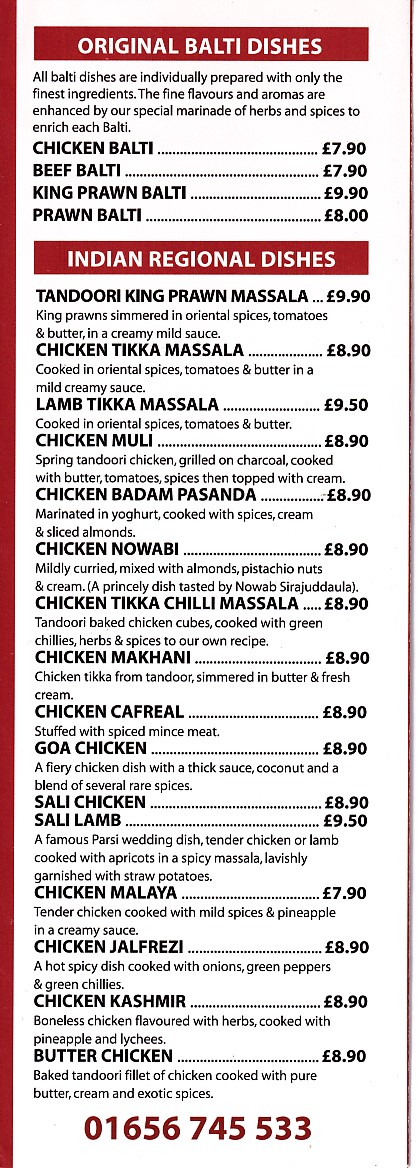 Bayleaf Indian takeaway menu in Pyle