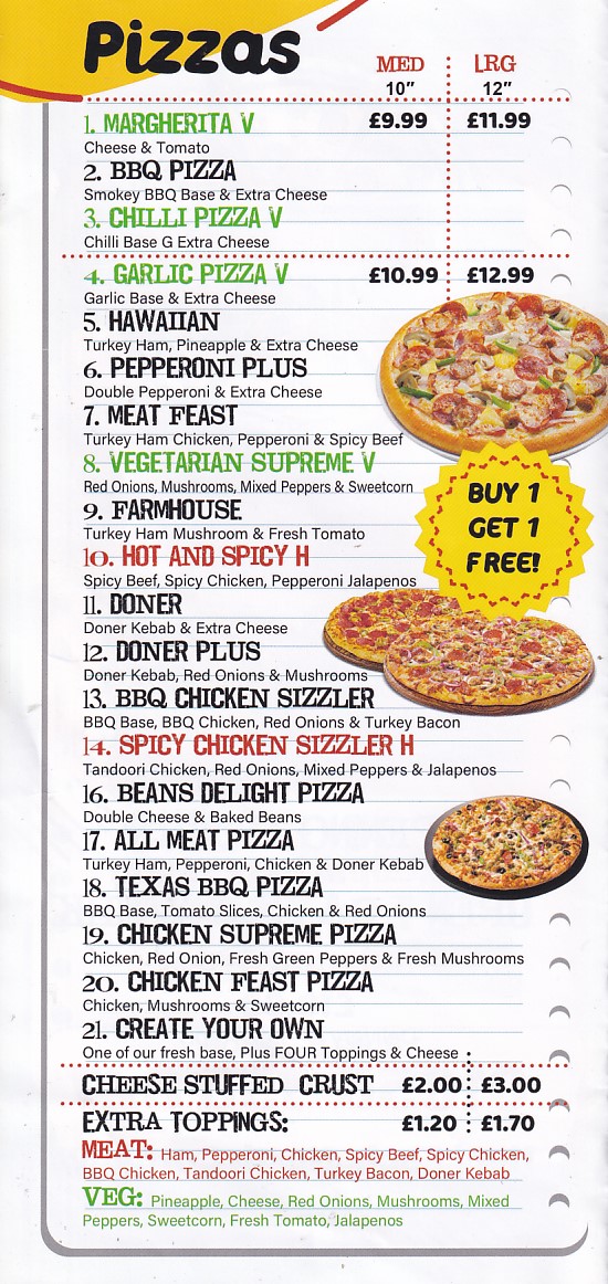 Menu of Cornelly Pizza