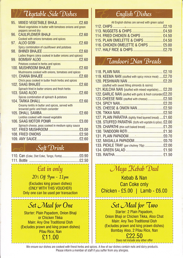 spice land indian menu pencoed