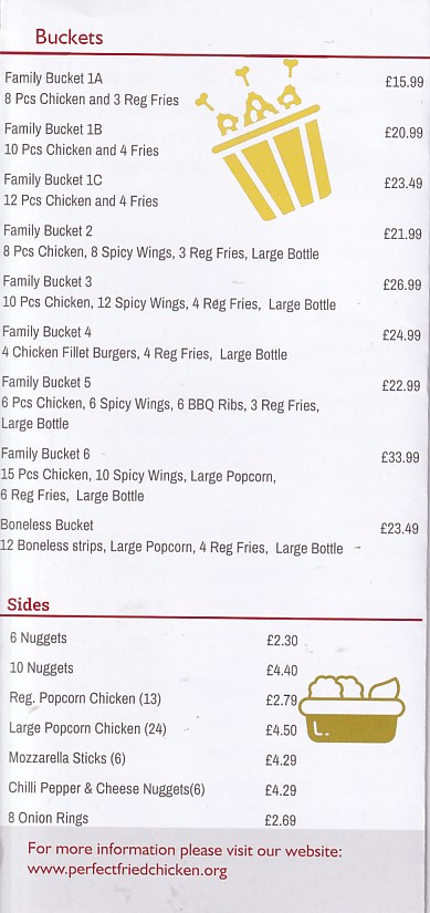 Menu of Perfect Fried Chicken Porthcawl