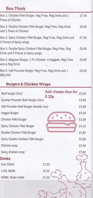 Menu of Perfect Fried Chicken Porthcawl